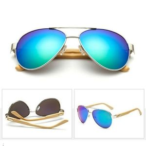 NEW GENUINE BAMBOO POLARIZED AVIATOR SUNGLASSES